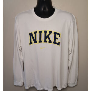 Vintage Y2K Nike Men's Large T-shirt Long Sleeve Center Swoosh Logo White Cotton